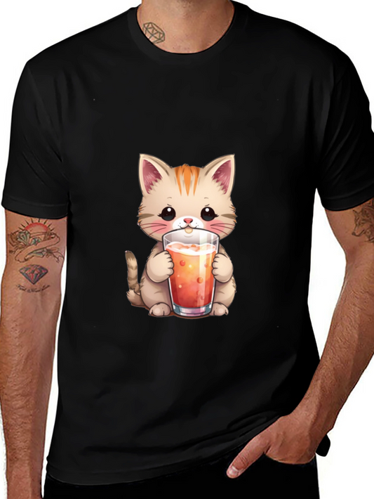 Cute Cat Drinking Juice T-Shirt