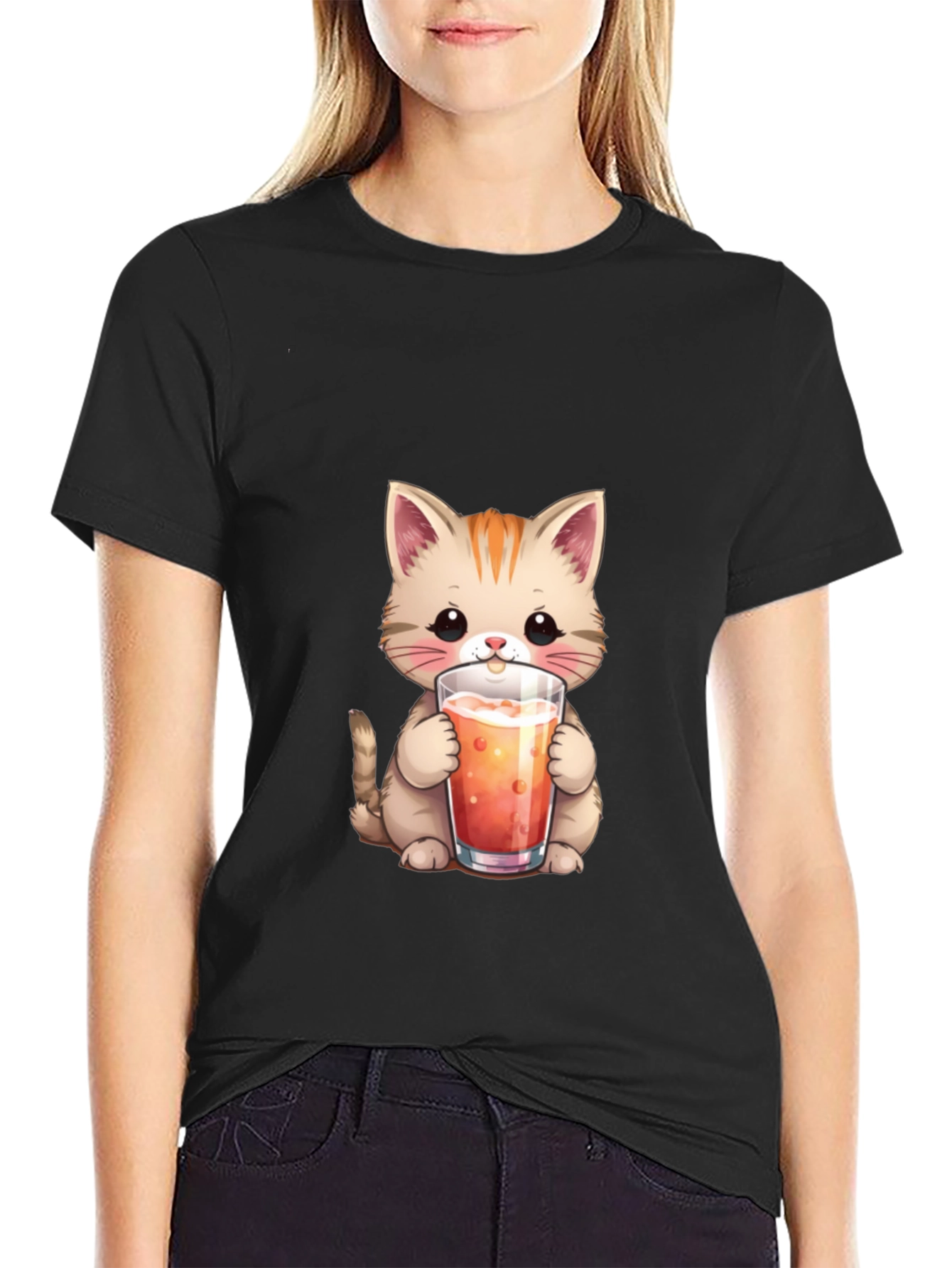 Cute Cat Drinking Juice T-Shirt