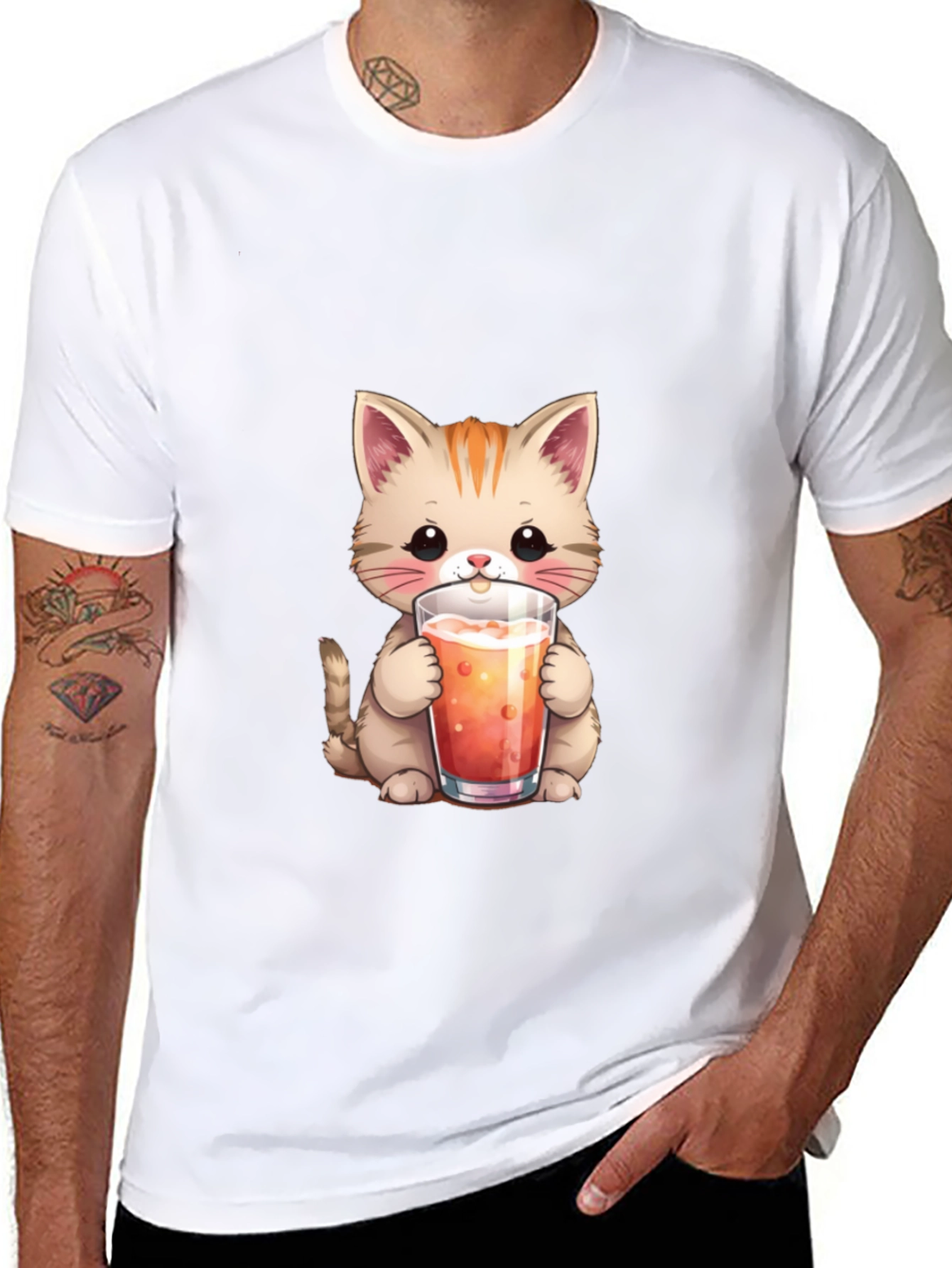 Cute Cat Drinking Juice T-Shirt