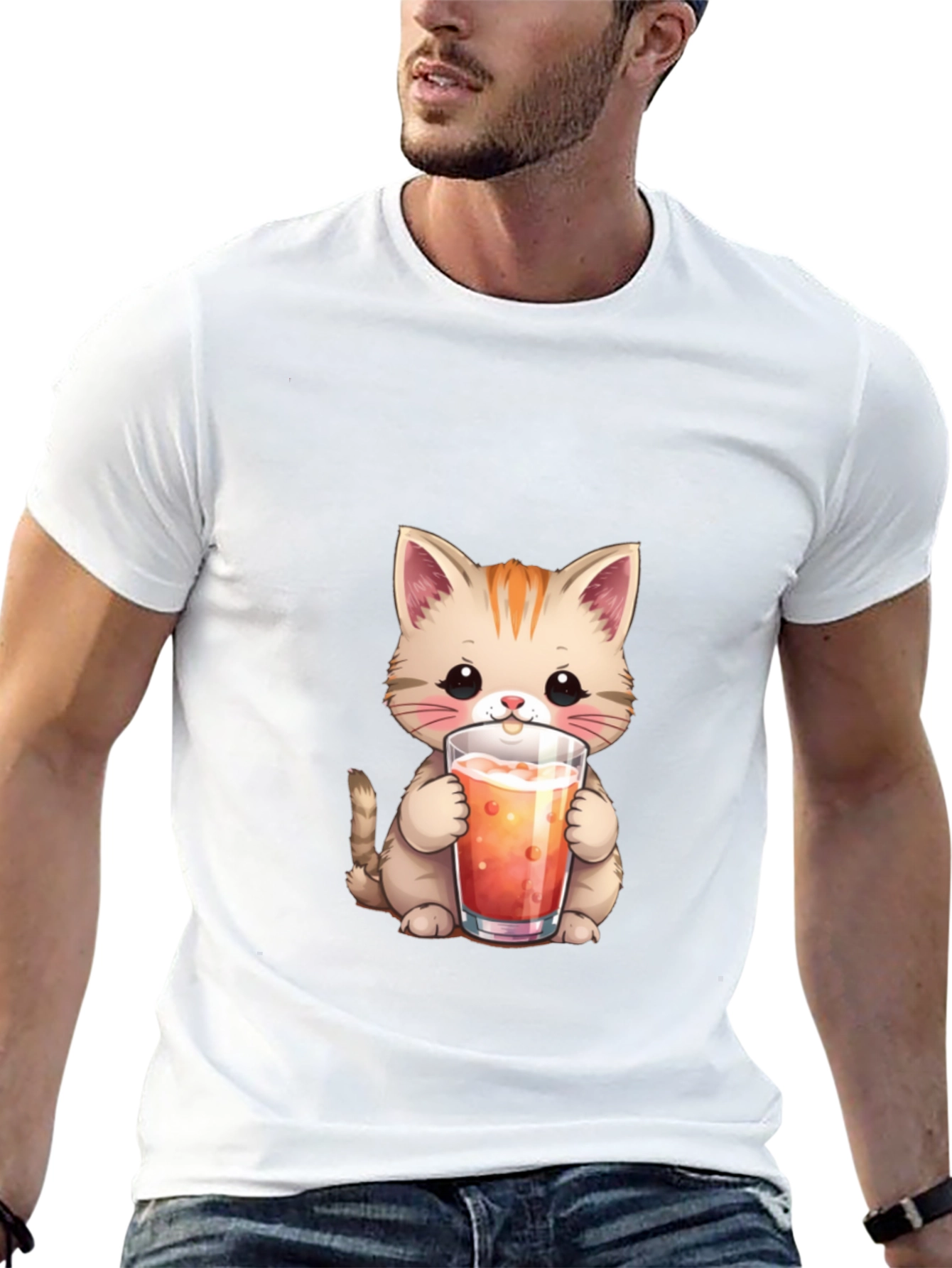 Cute Cat Drinking Juice T-Shirt
