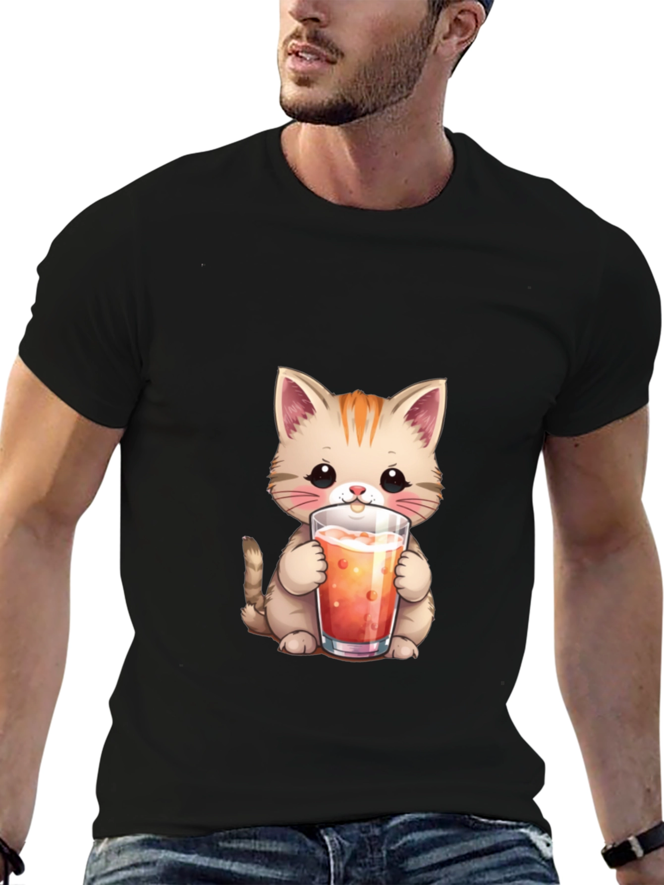Cute Cat Drinking Juice T-Shirt