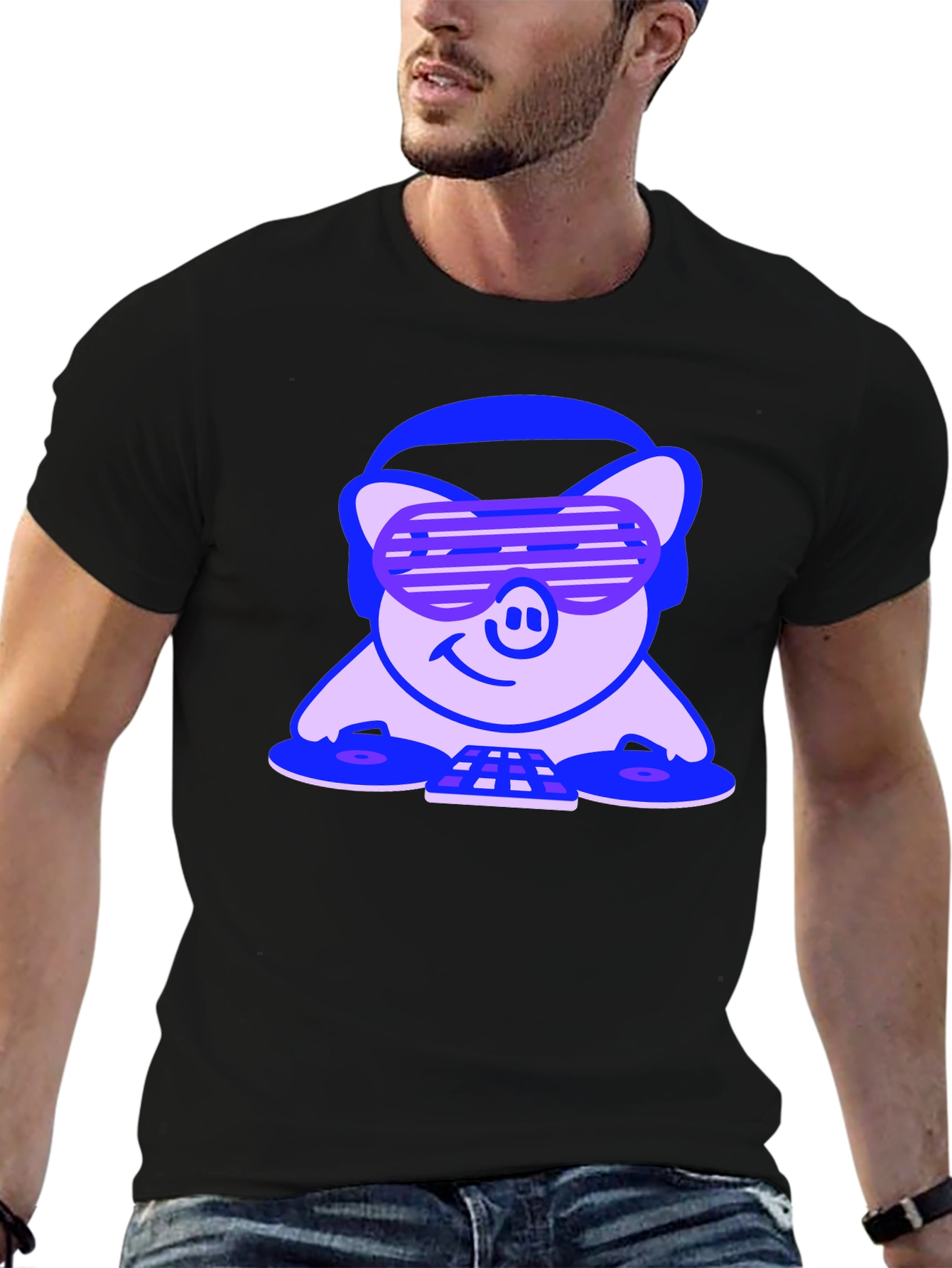 DJ Pig Graphic Tee - Black Cotton T-Shirt