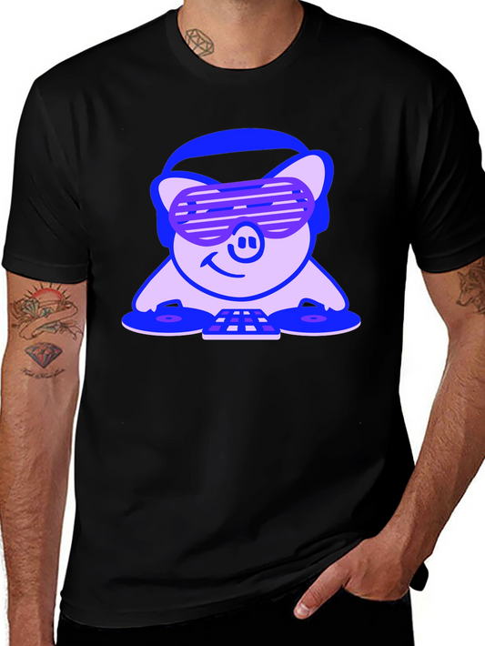 DJ Pig Graphic Tee - Black Cotton T-Shirt