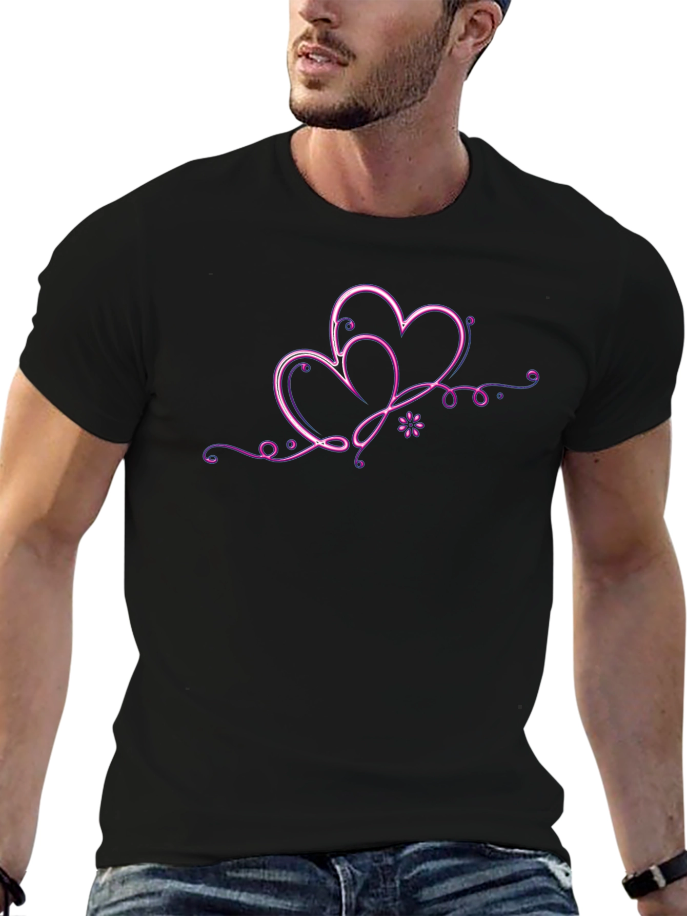 Neon Hearts Black T-Shirt