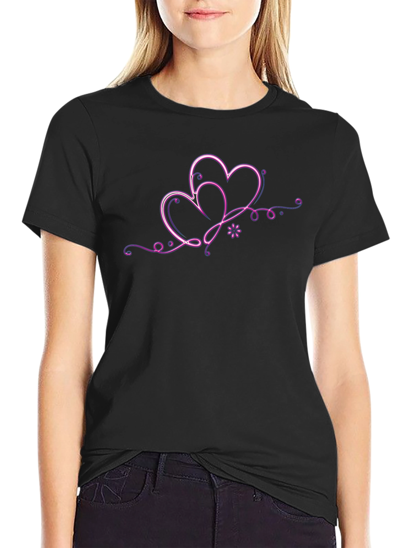 Neon Hearts Black T-Shirt
