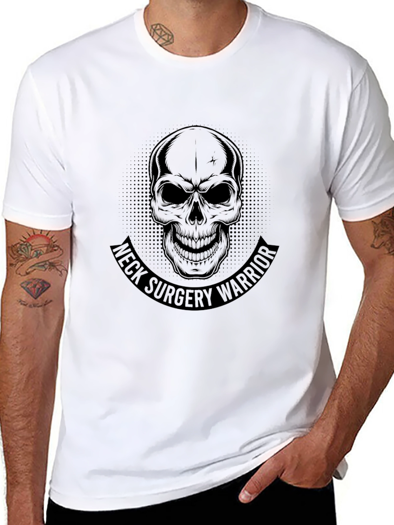 Neck Surgery Warrior Skull Graphic Black T-Shirt