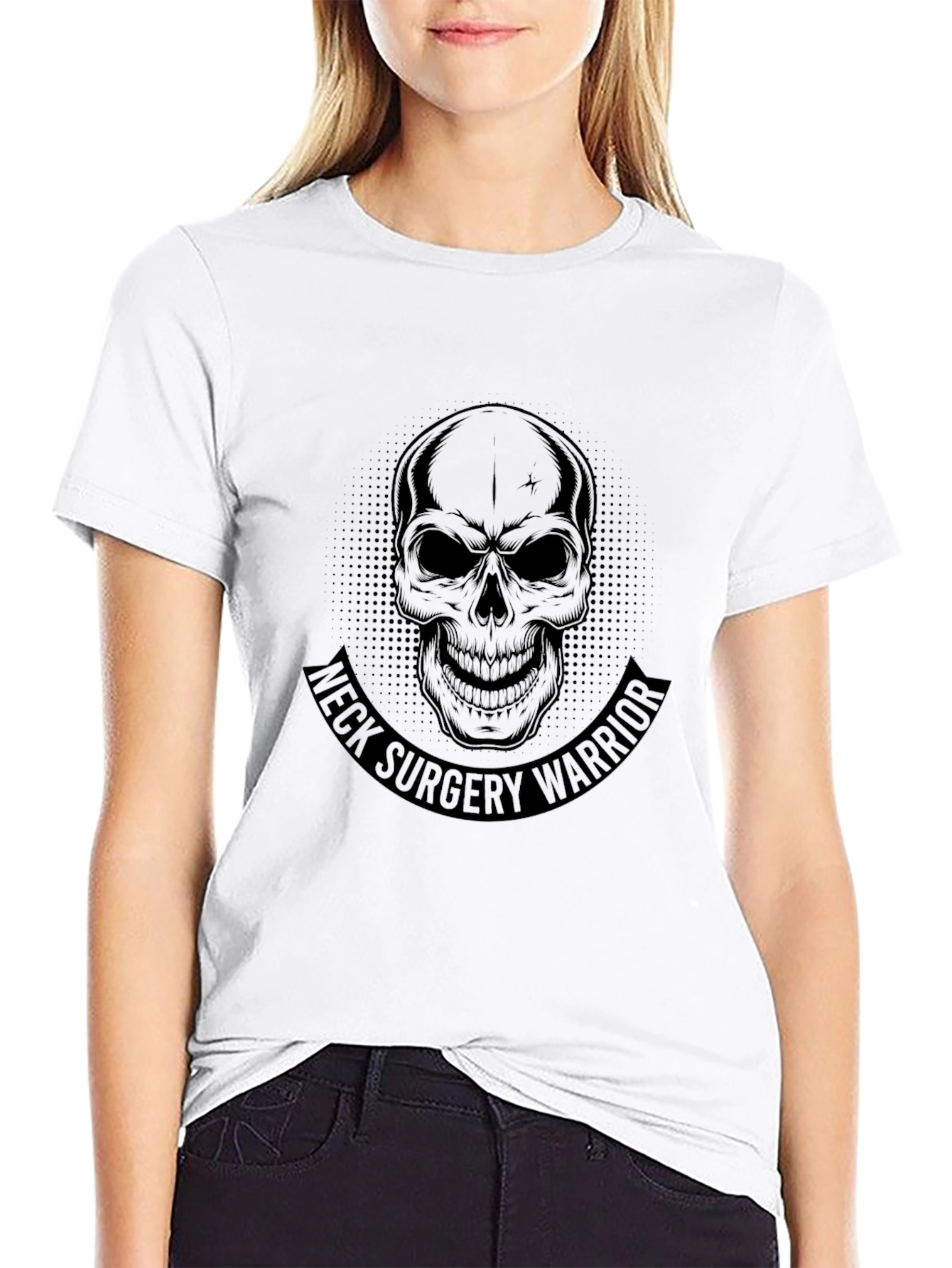 Neck Surgery Warrior Skull Graphic Black T-Shirt