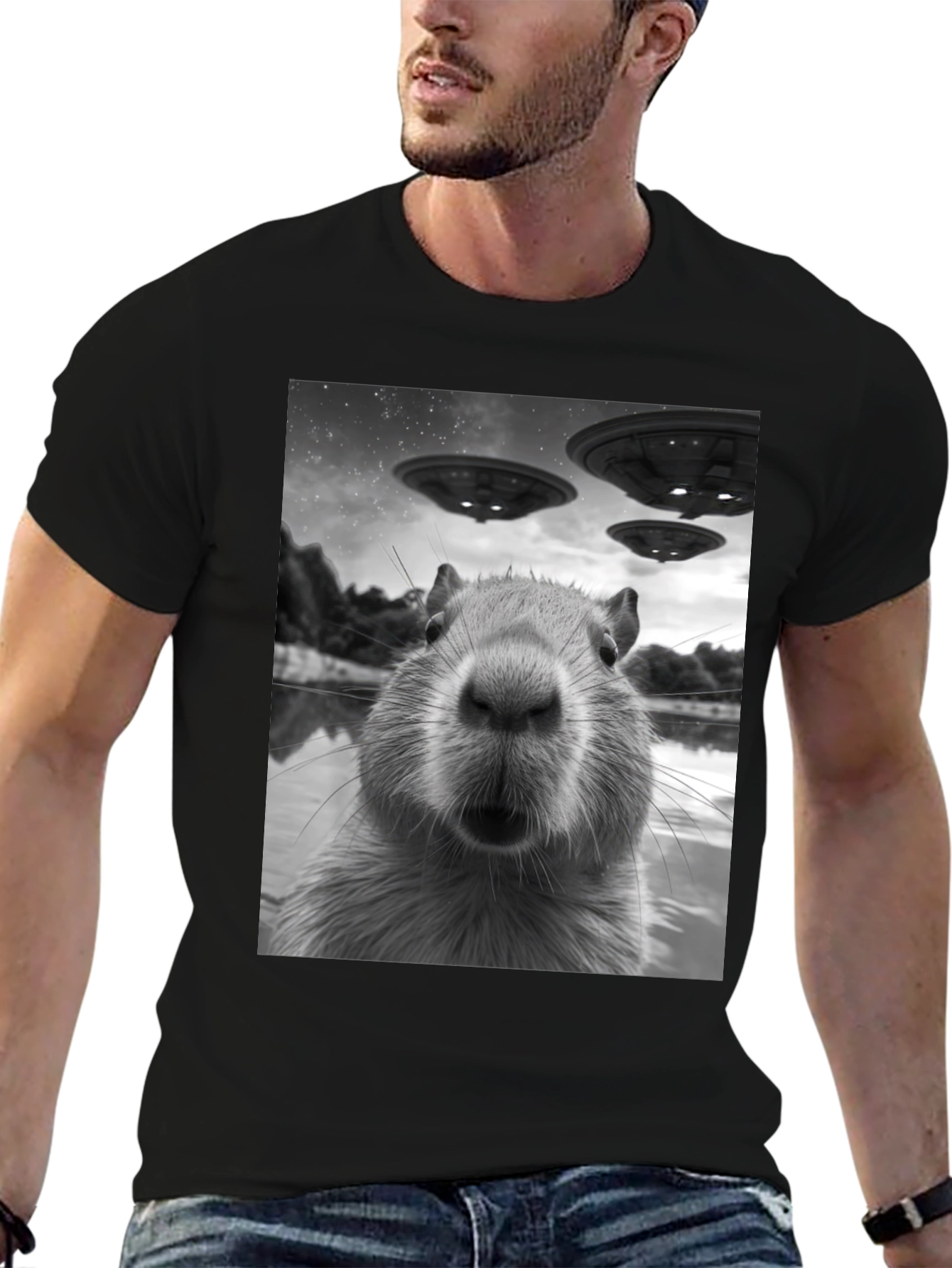 Capybara UFO Graphic Tee - Black