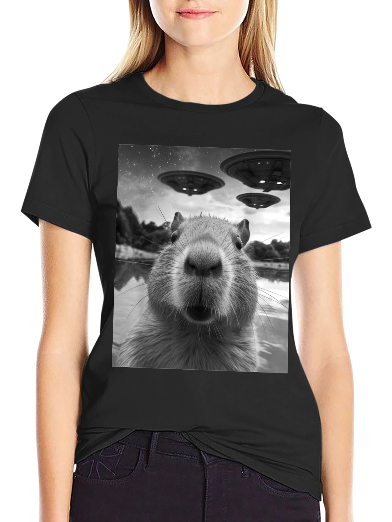 Capybara UFO Graphic Tee - Black