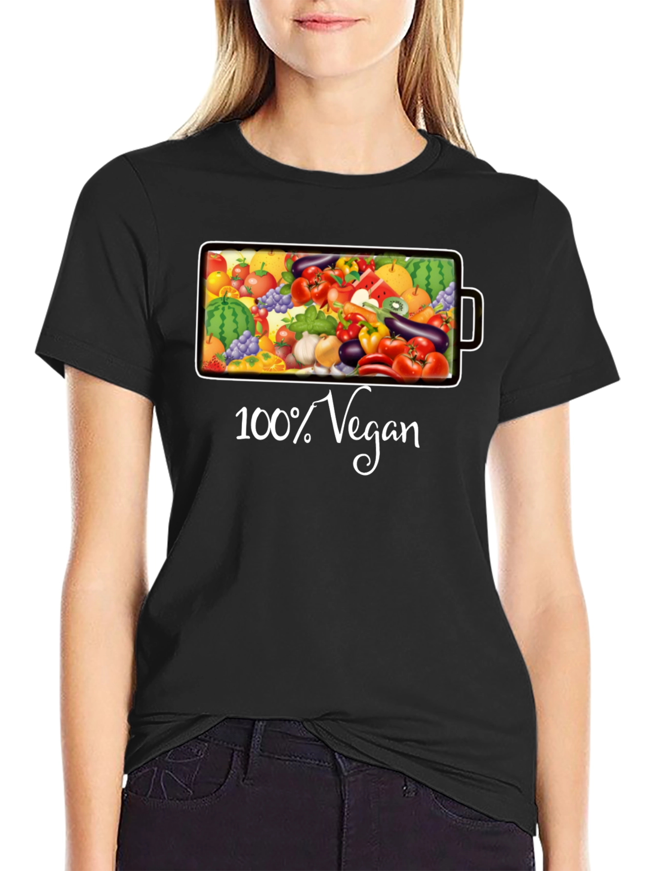 100% Vegan Black Graphic T-Shirt