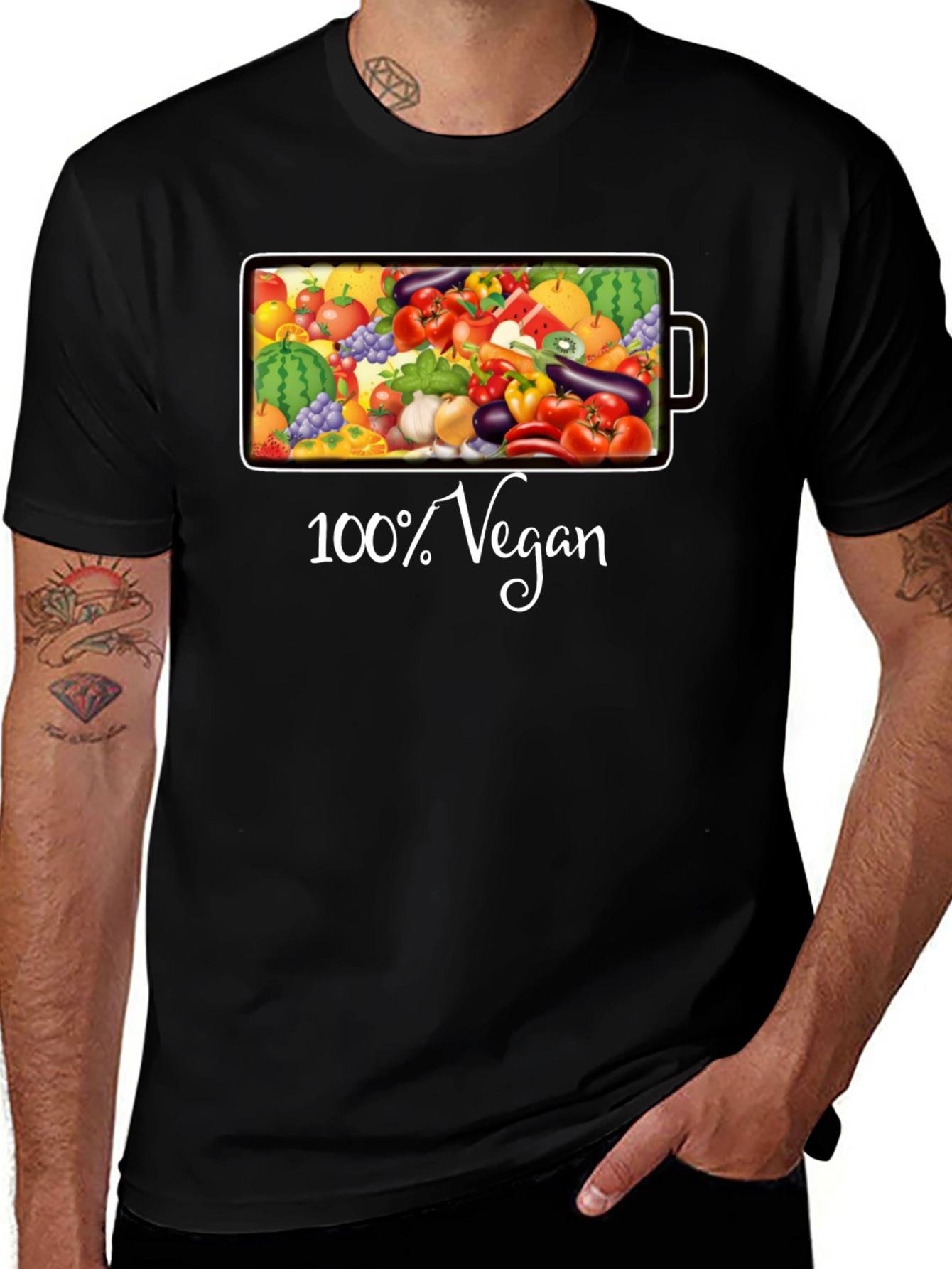 100% Vegan Black Graphic T-Shirt