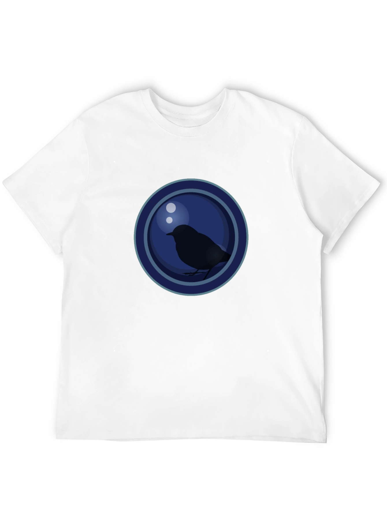 Stylish Bird Graphic T-Shirt - Dark Blue Circle Design